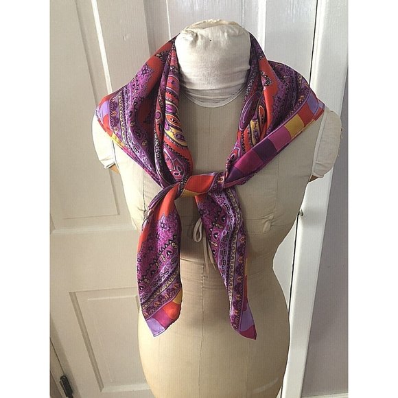 Lands End Kerchief Neck Scarf Women Square Colorful Paisley Print Bohemian - Picture 4 of 7